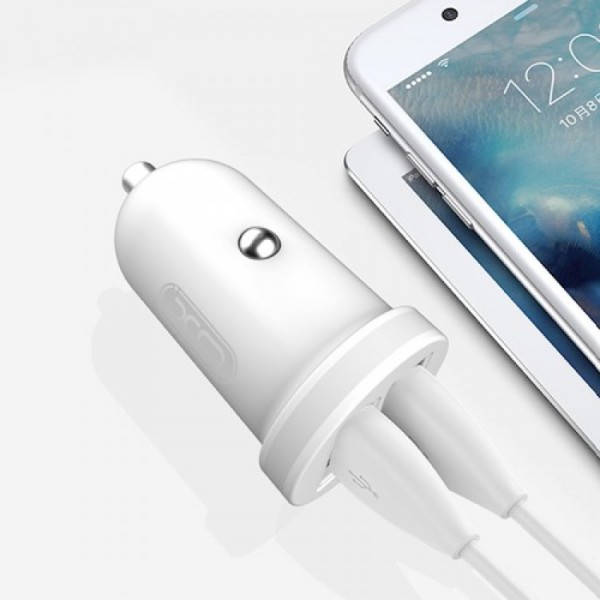 XO TZ08 car charger 2x USB 2,1A white + microUSB c...