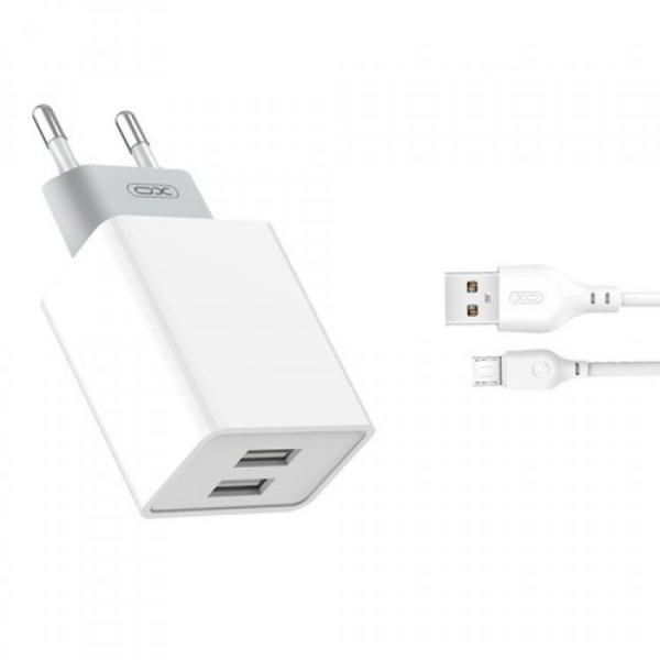 XO wall charger L65 2x USB 2,4A white + microUSB c...