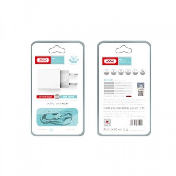 XO wall charger L65 2x USB 2,4A white + USB-C cabl...